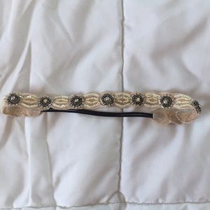 Elastic beaded rhinestone headband